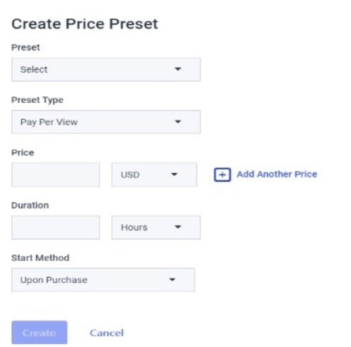 Dacast Promo Code - Create Price Preset
