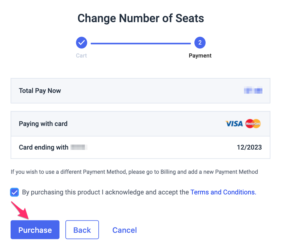 Payment info MUA confirmation