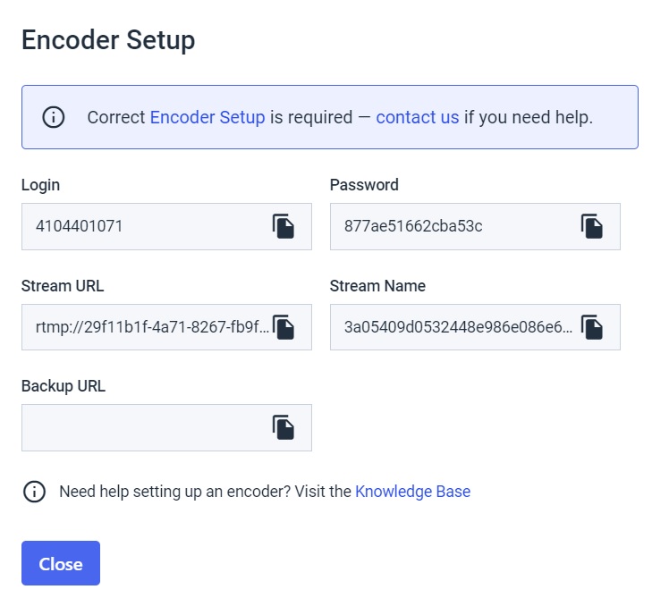 Dacast Wirecast Error Message - Encoder Setup