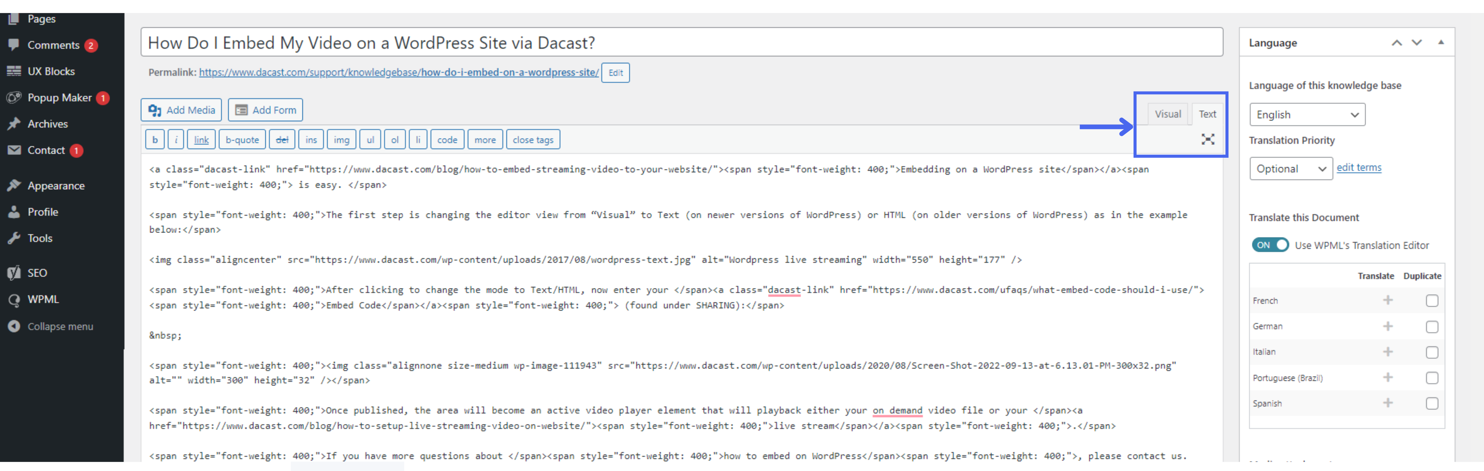 Wordpress live streaming