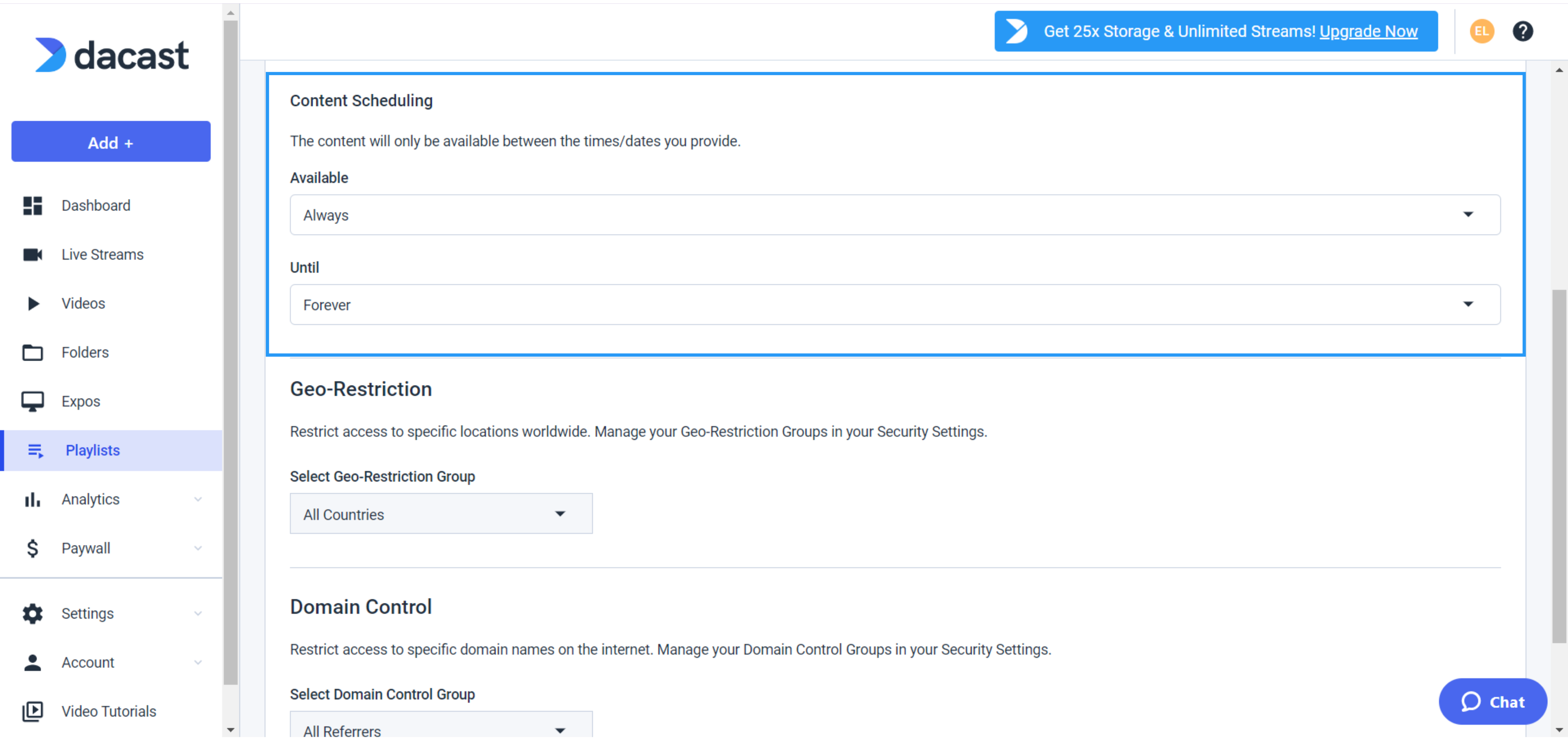 Video Playlist Channel - Content Scheduling Options