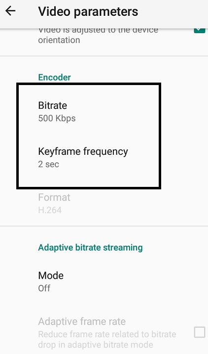 Live Video Streaming - Larix Mobile Broadcaster - video parameters bitrate