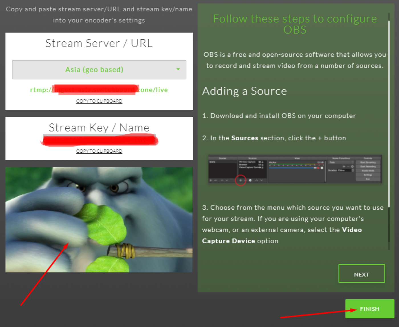 How to stream to Dacast using Switchboard Live - Step 6