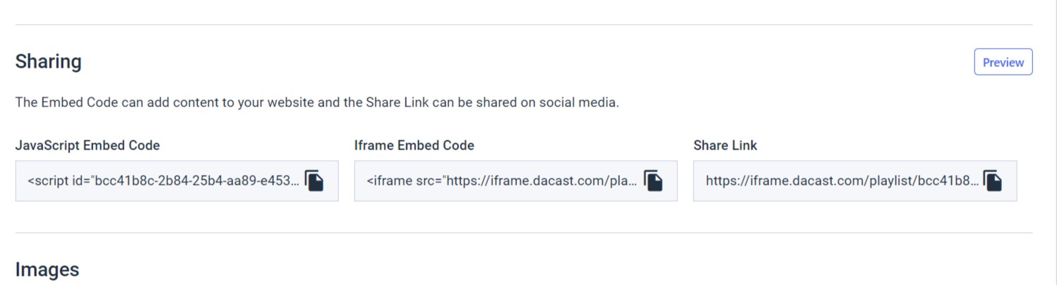 Dacast Create Video Playlists - Embed Code