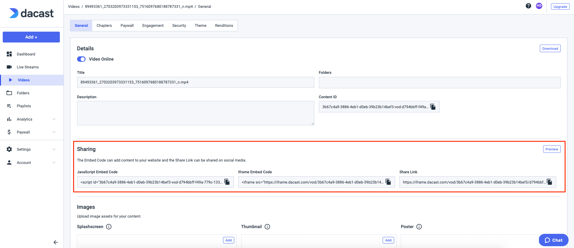 JavaScript (JS) embed code