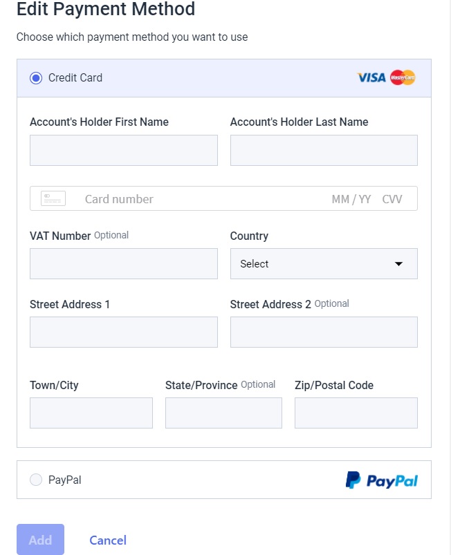 Dacast Overage Protection - Edit Payment Method