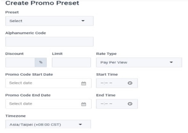 Dacast Promo Code - Create Promo Preset