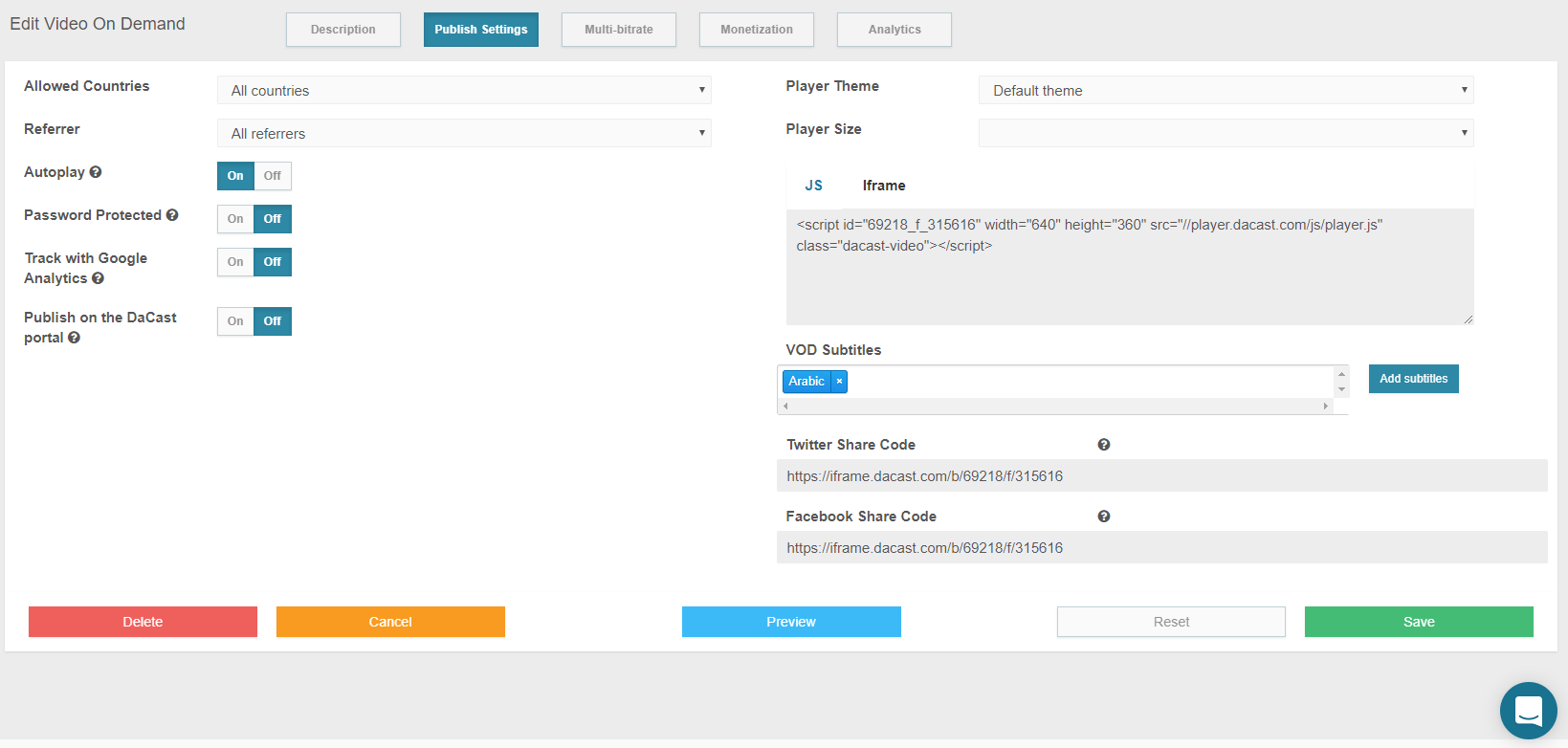 embed live stream settings