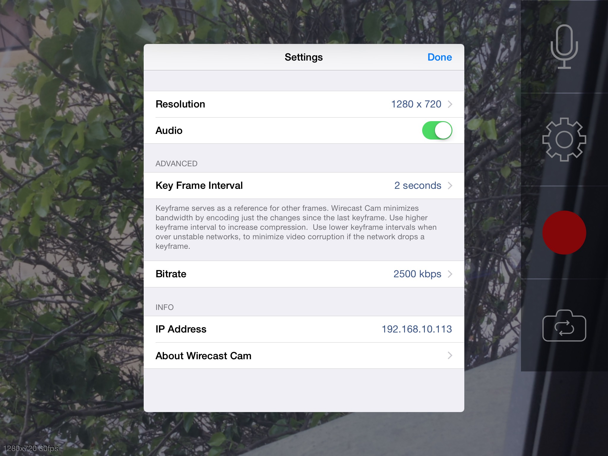 Guide de l'application Wirecast Cam : Streaming en direct sur iOS