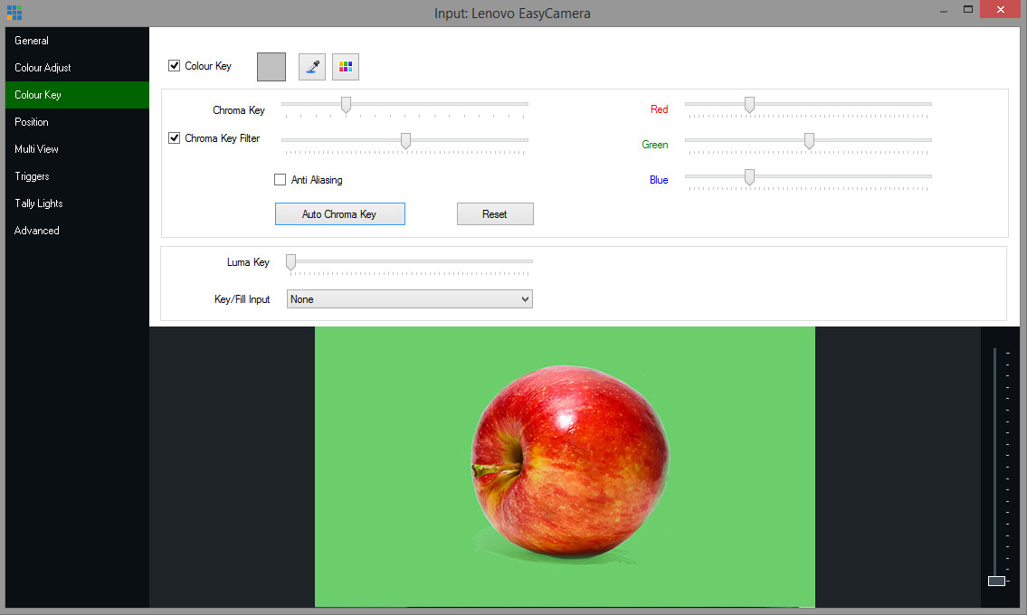 Software vMix Chroma Key para transmissão em direto