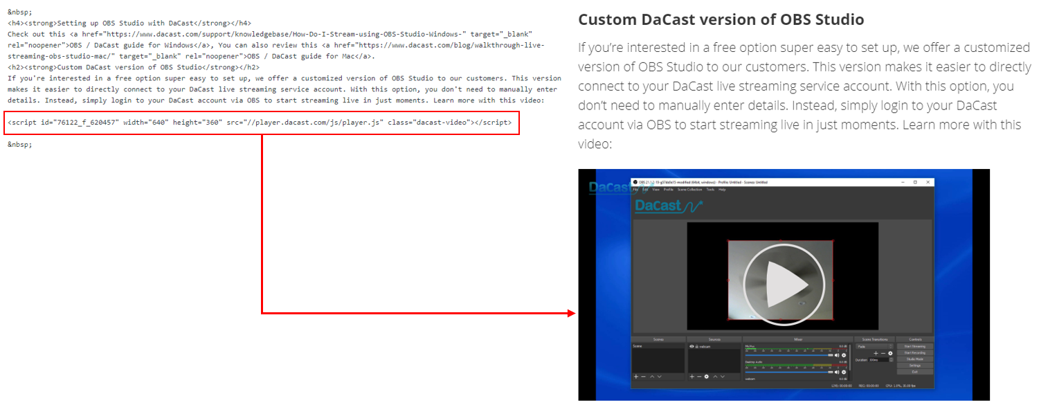 how to integrate live streaming on a website