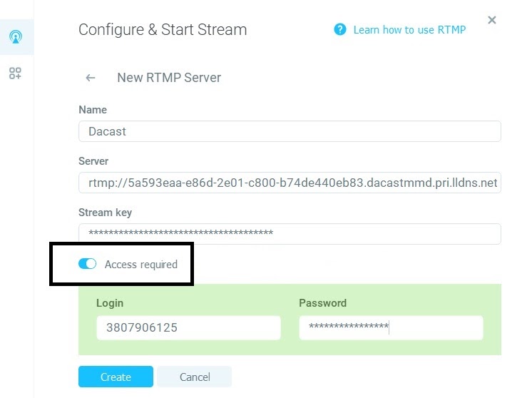 Dacast ManyCam - Configurar e iniciar transmissão