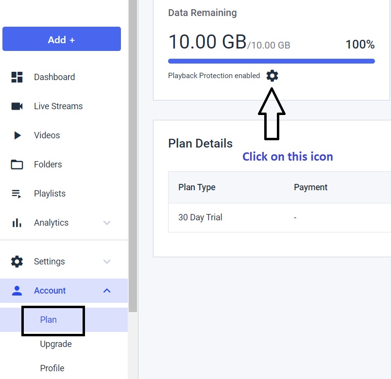 Proteção contra excesso de Dacast - Configuração da reprodução