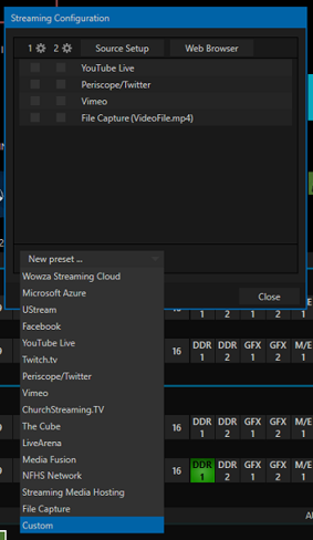 Streaming TriCaster - Configurazione dello streaming