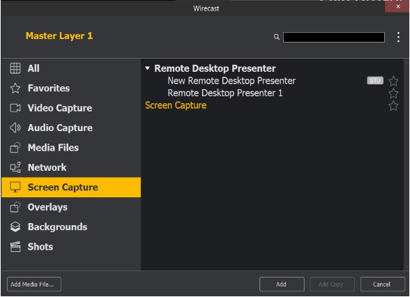 Audio del microfono Wirecast - Aggiunta della cattura dello schermo