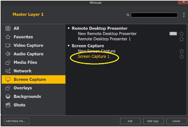 Wirecast Microphone Audio - Nouvelle capture d'écran