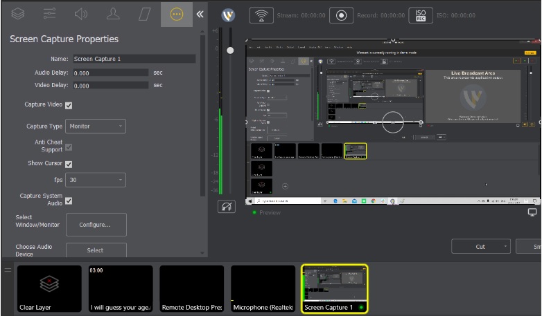 Wirecast Microphone Audio - Propriétés de la capture d'écran