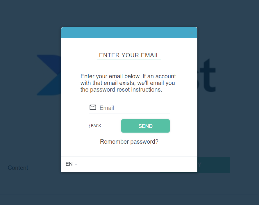 Enter Your Email - Page de récupération du mot de passe