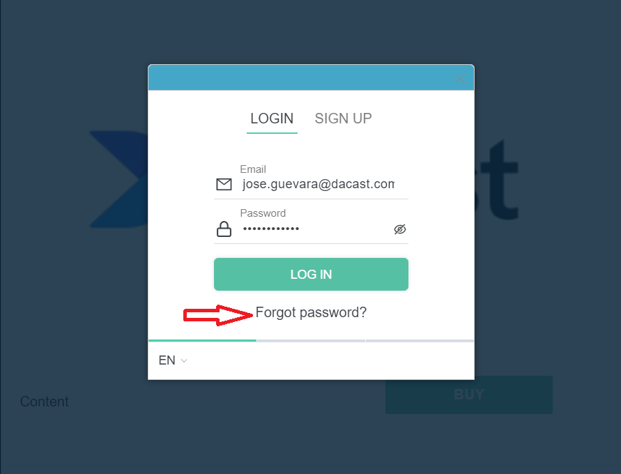 Dacast - Login - Hai dimenticato la password? Collegamento