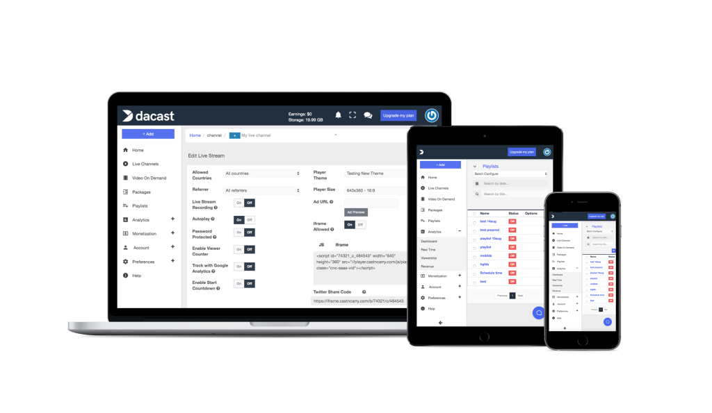 dacast live streaming video hosting