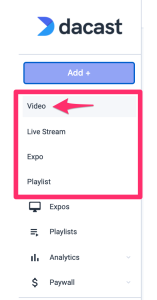 Add + > video option selected
