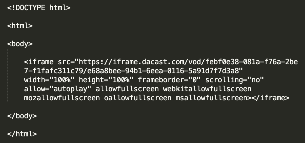 Dacast Incorporar um vídeo no sítio Web - Código iFrame