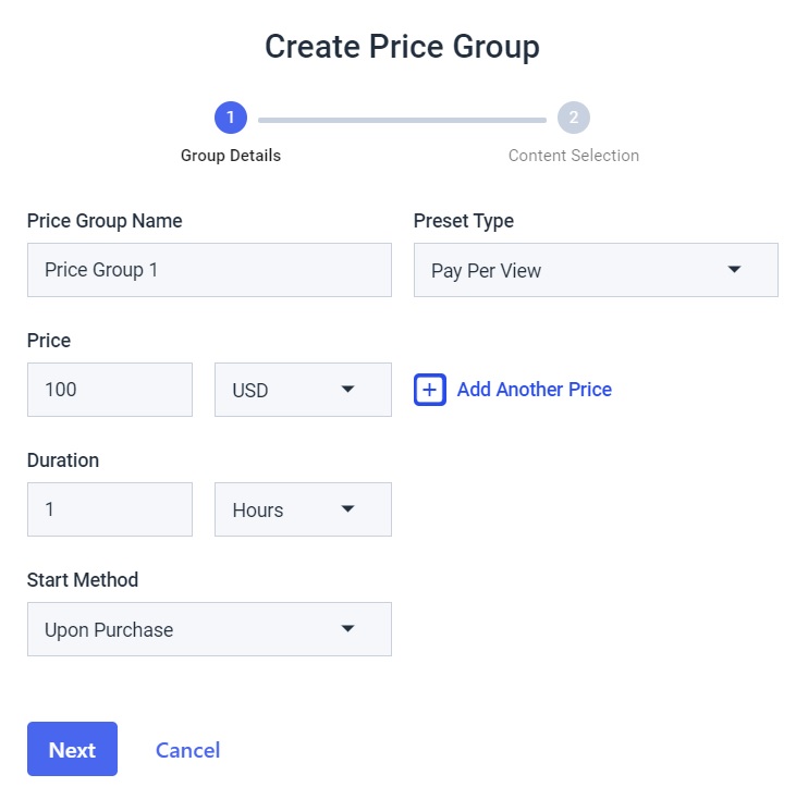 Dacast Promo Code - Create Price Group