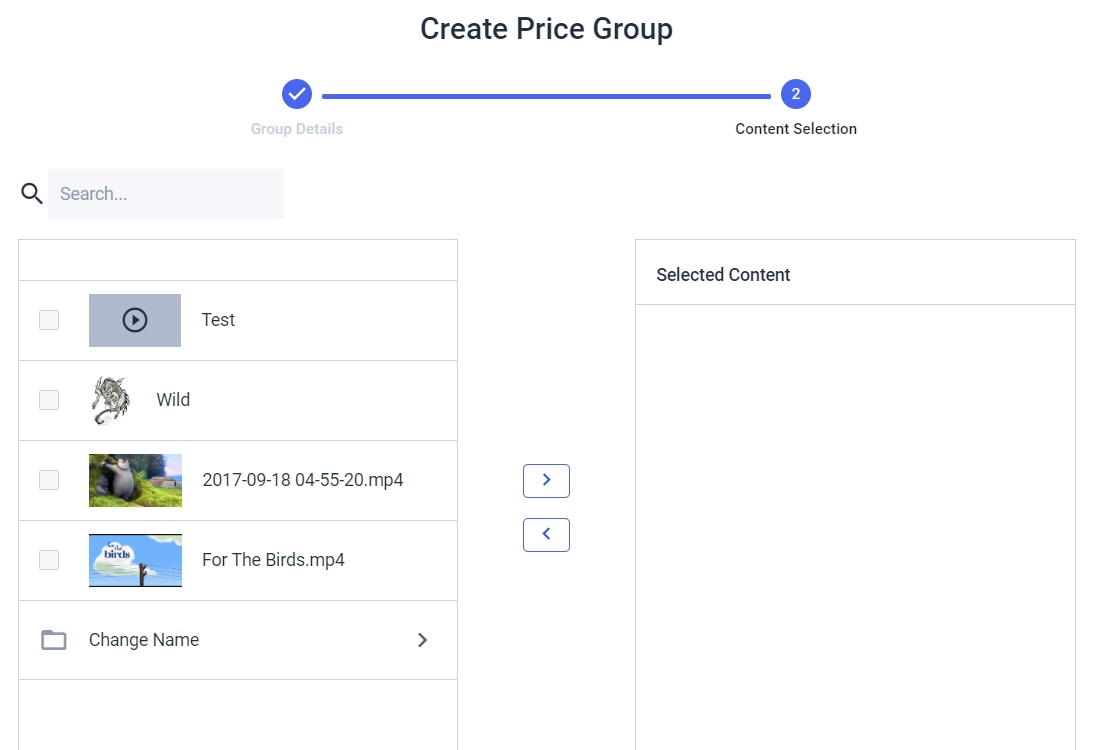 Código promocional Dacast - Seleção de conteúdo do grupo de preços