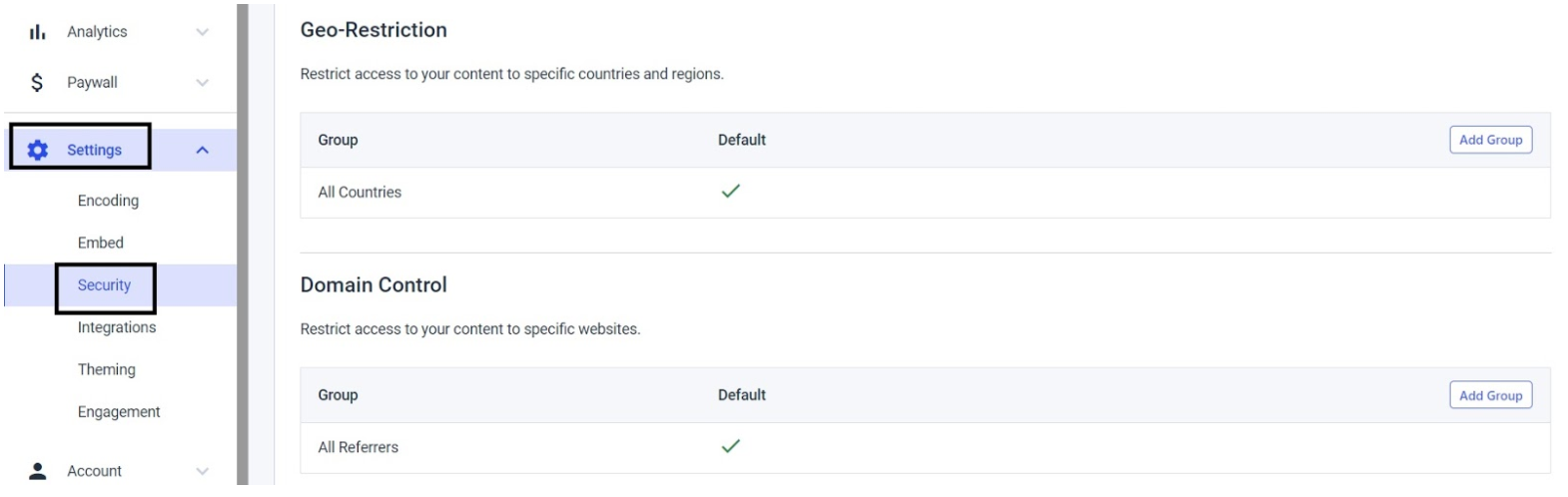 Dacast geo restriction - Settings Security