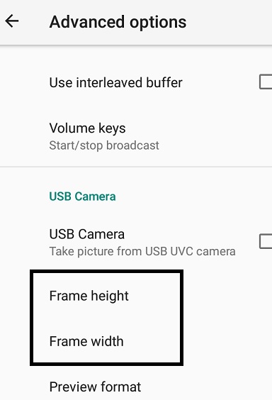 Live Video Streaming - Larix Mobile Broadcaster - options avancées paramètres du cadre de la caméra