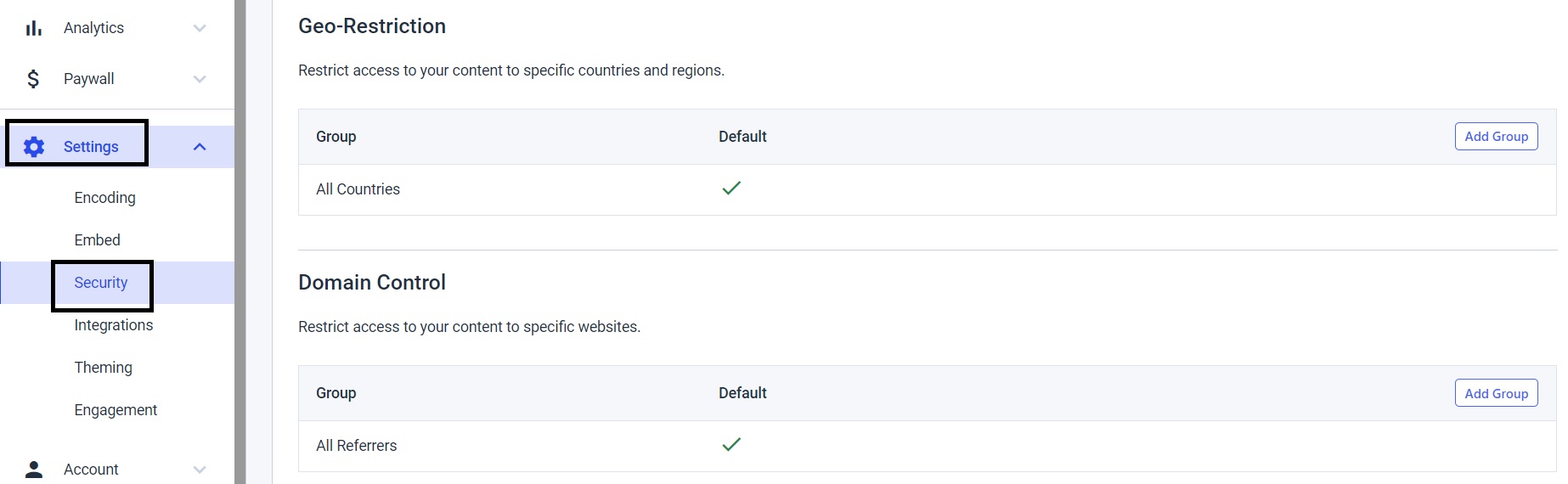 Dacast geo restriction - Settings Security