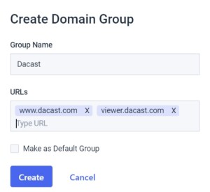 Restrizione geografica Dacast - Creare gruppo di dominio