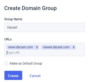 Restrição geográfica Dacast - Criar grupo de domínios