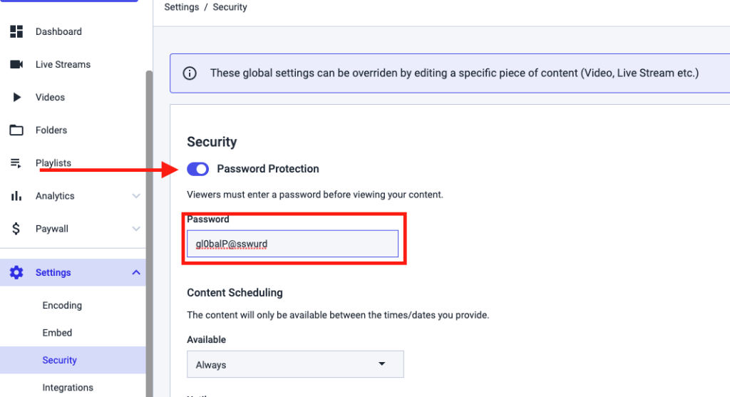 global password security Dacast