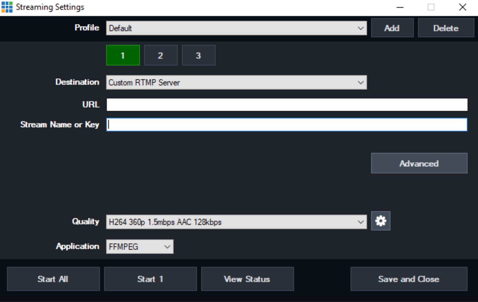 vmix streaming settings