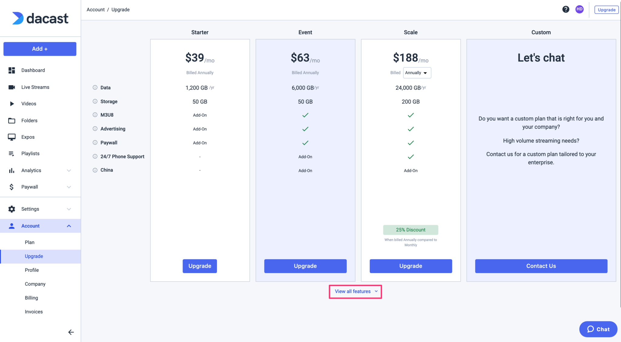 To see the list of features included in each plan, you will have to