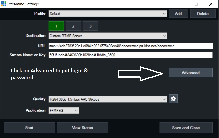 Dacast Encoder Setup Guide - vMix advanced streaming settings Confirmación