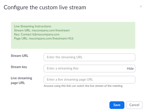 Dacast - Zoom live streaming - configure the custom live stream