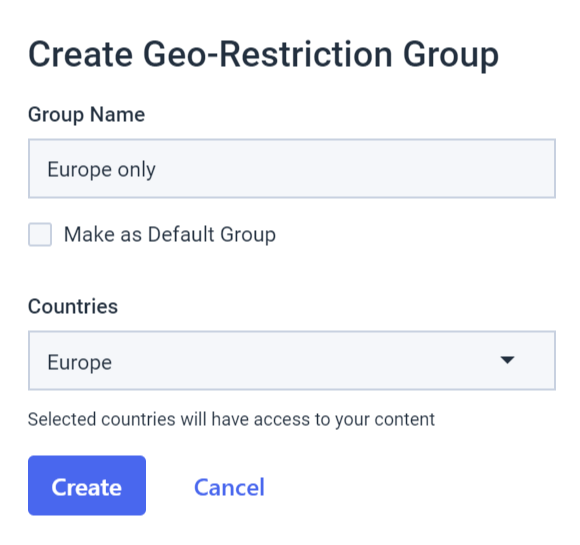 Lettori video incorporati Dacast - Creare gruppo di restrizione geografica