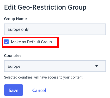 Lettori video incorporati Dacast - Modifica del gruppo di restrizione geografica