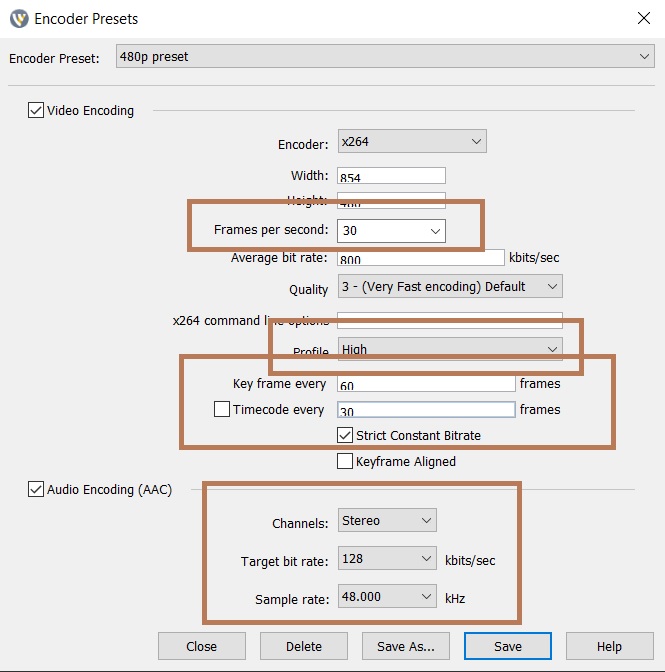 Dacast - Come trasmettere in live streaming con Wirecast - Preimpostazioni dell'encoder