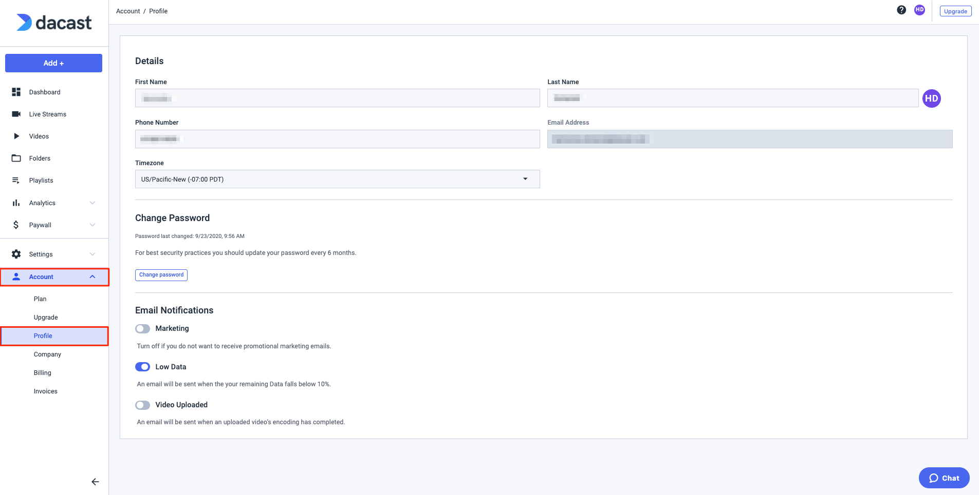 Dacast - bandwidth low email - Profile