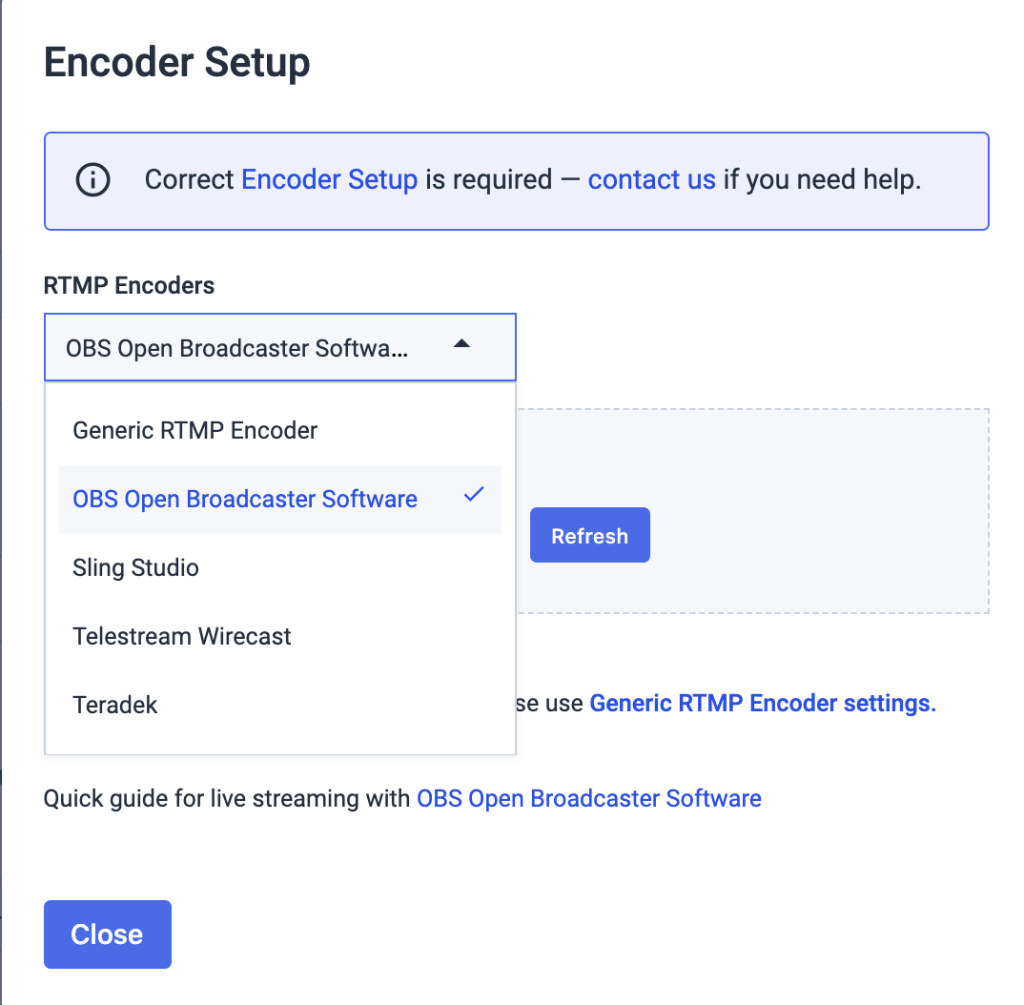Encoder Setup OBS Selection
