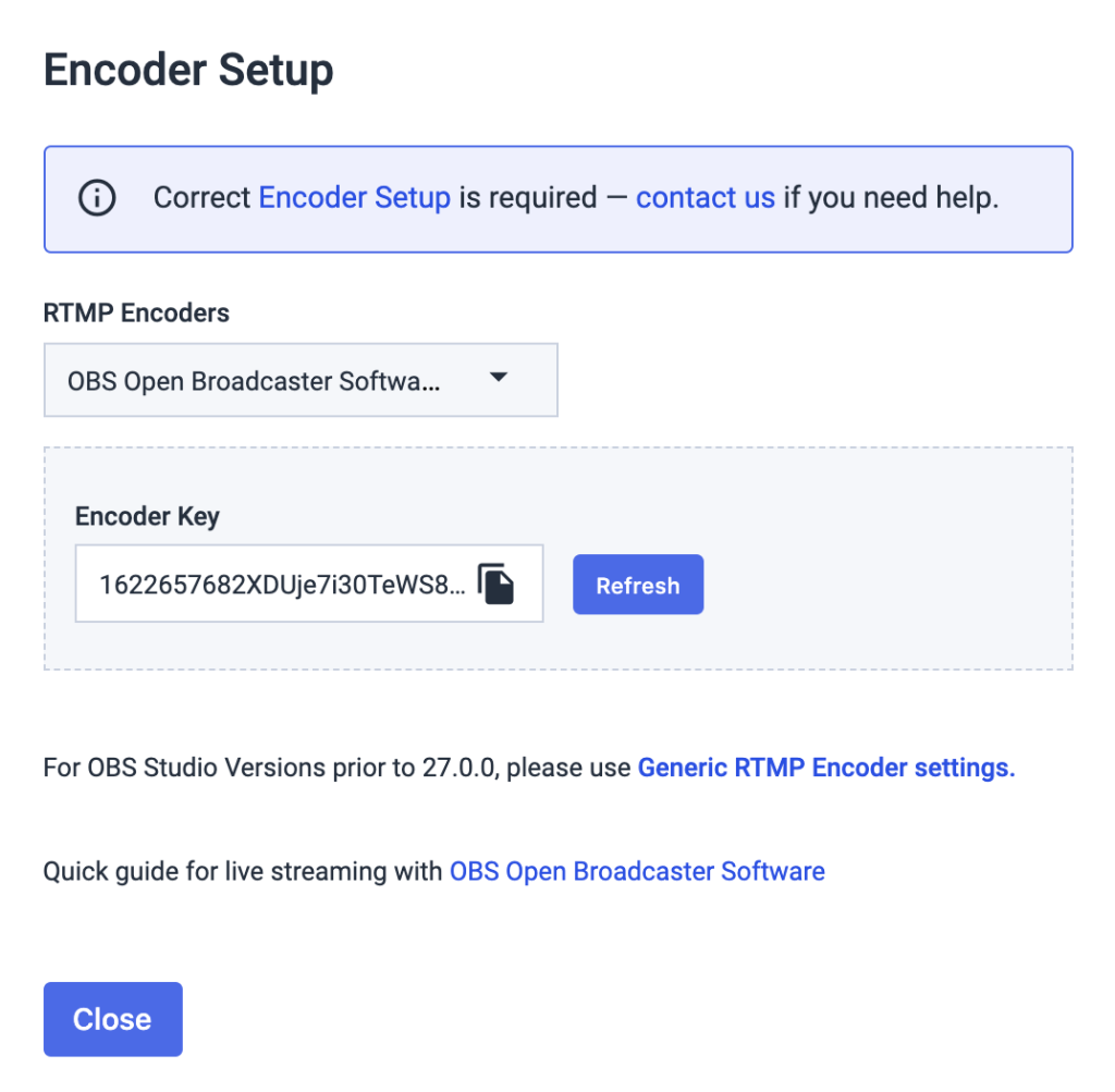 Configuration du codeur OBS Clé du codeur