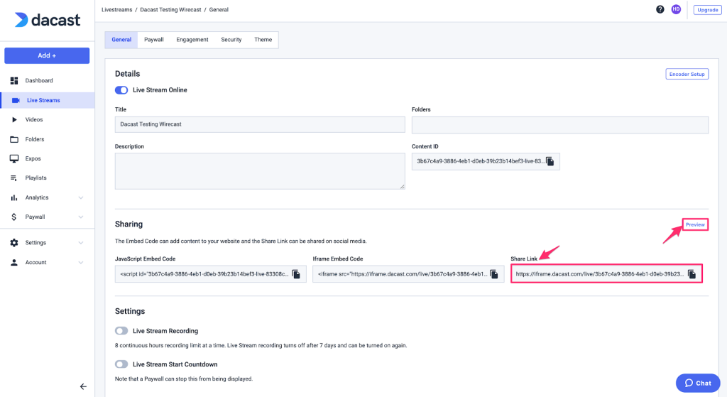 Configuración de la velocidad de transmisión - Livestreams