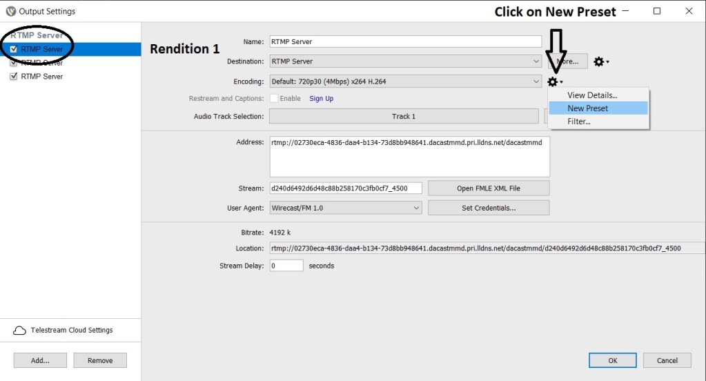 Impostazioni bitrate Wirecast - Nuove preimpostazioni