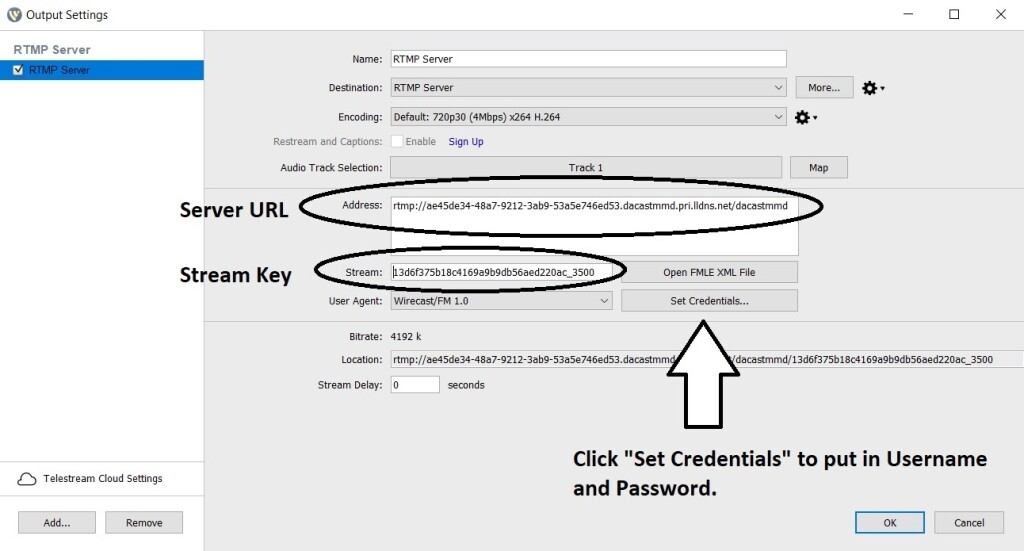 Wirecast Bitrate Settings - Output Settings (Paramètres de sortie)