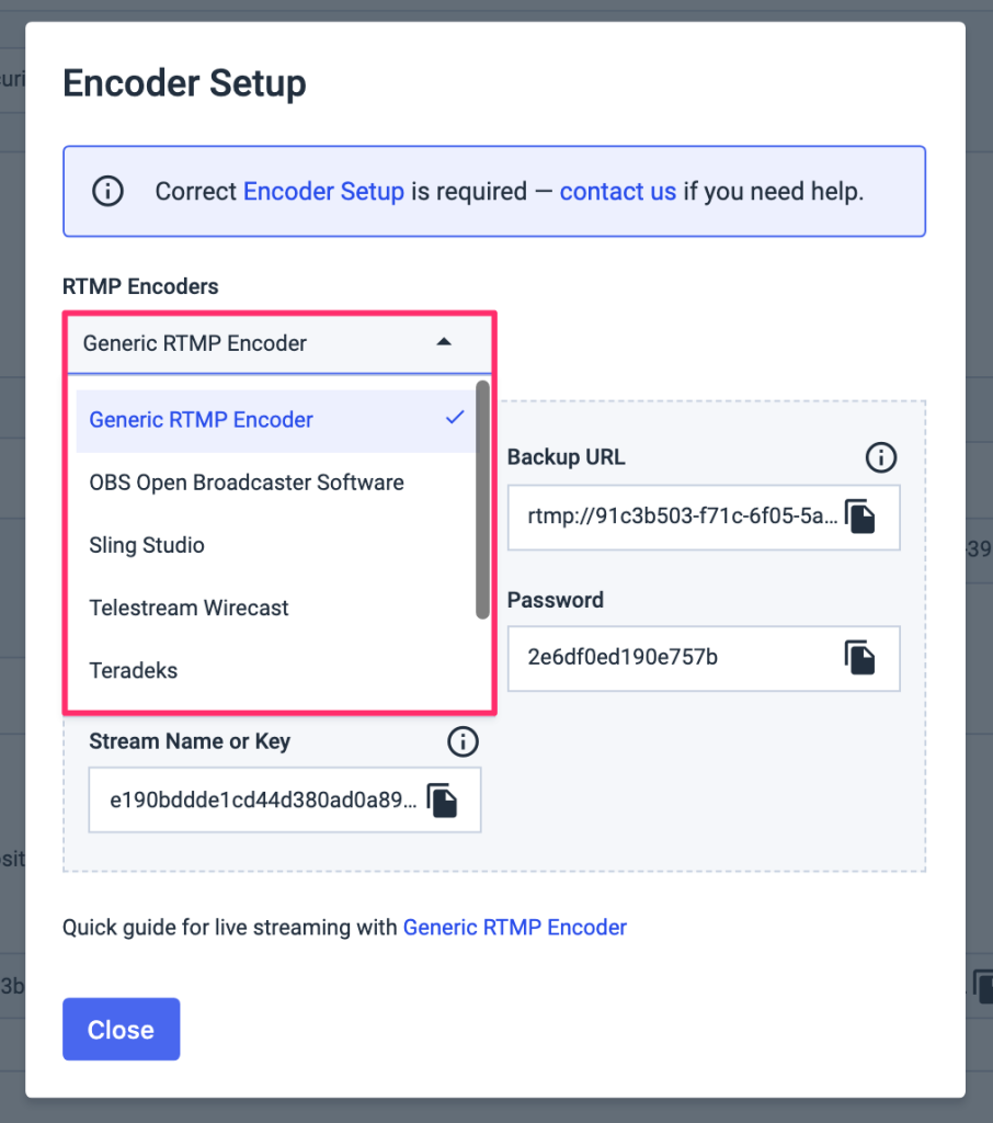 Dacast_Backoffice_EncoderSetupDropdown