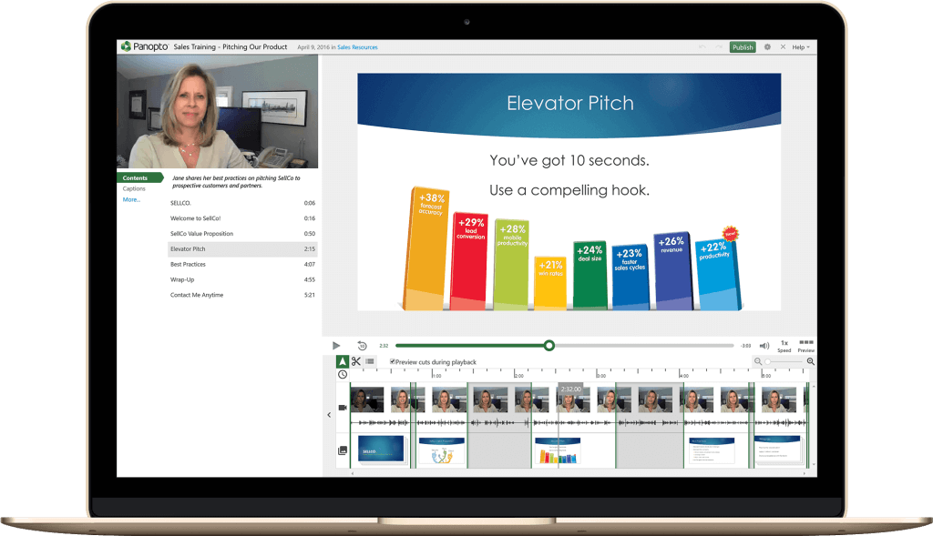 Tableau de bord de la plateforme de streaming Panopto