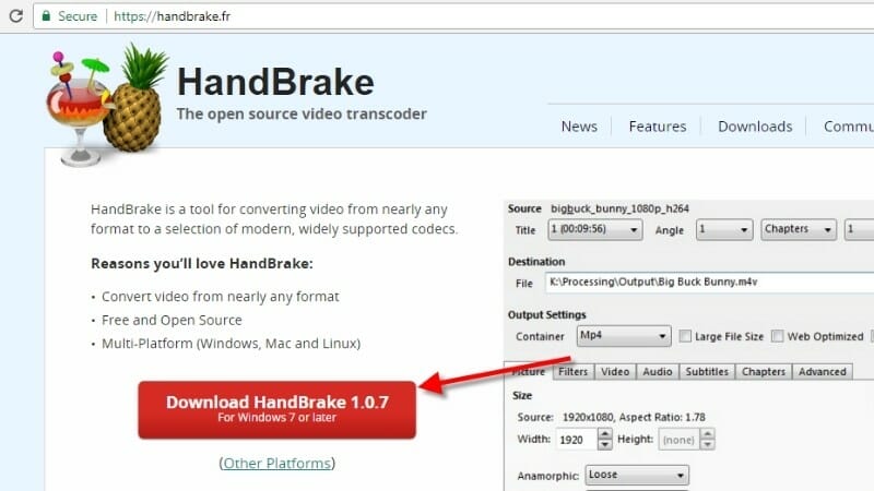 Descarga de HandBrake para Windows